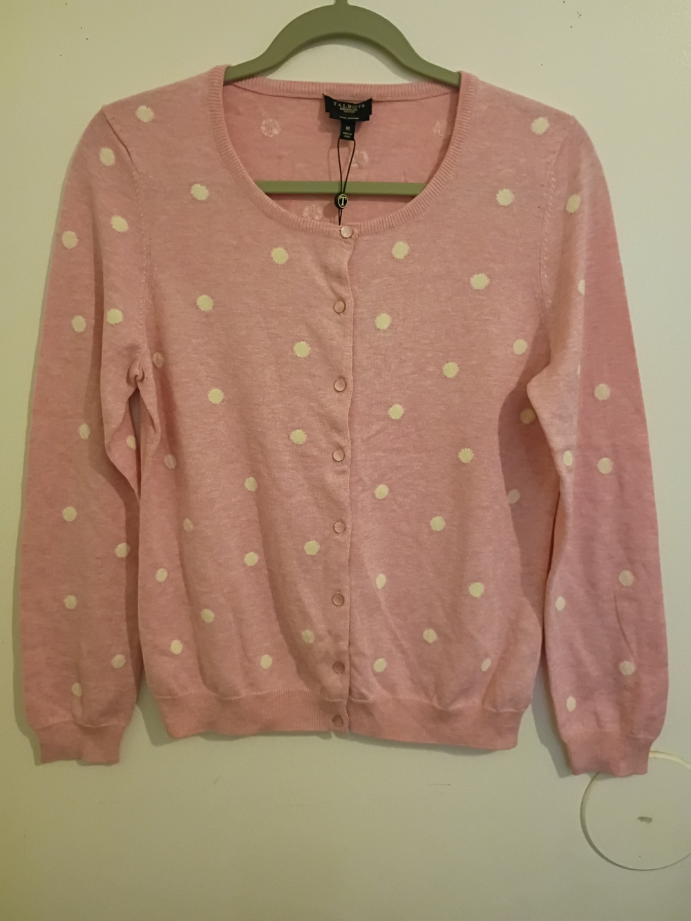 Classic‎ Pink Polka Dot Cardigan Sweater Pima Cotton Sz M NWT